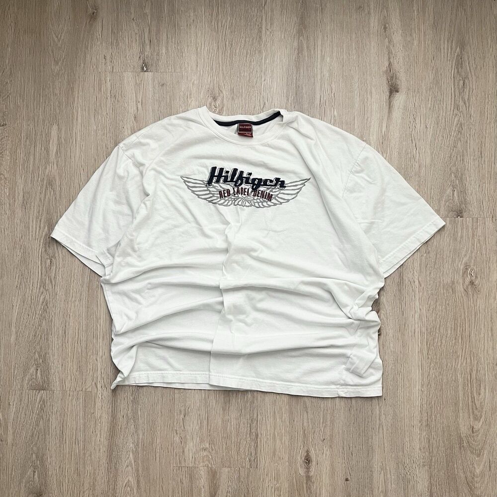 Vtg Y2K Tommy Hilfiger Red Label T Shirt Mens XL Box Logo Graphic White